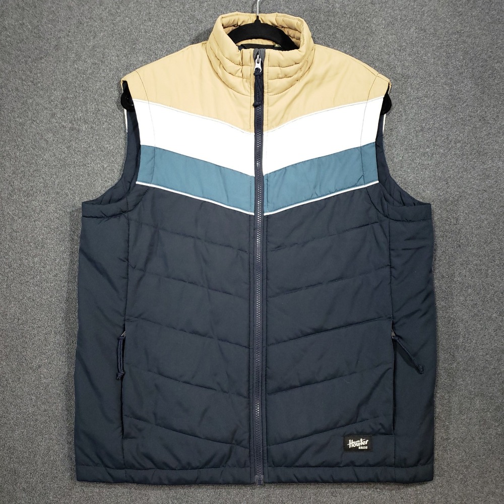 Howler Bros Puffer Vest Mens‎ Medium Blue Tan White Quilted Primaloft Retro
